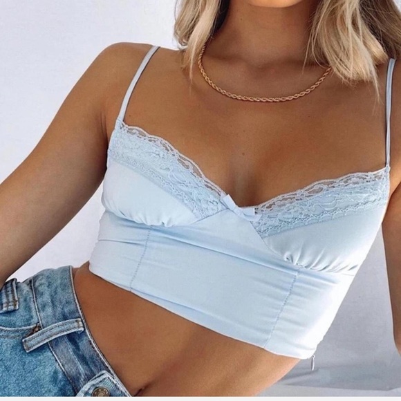 Princess Polly OLD SCHOOL LOVE CROP TOP BABY BLUE  size 2 lingerie style - Picture 1 of 10